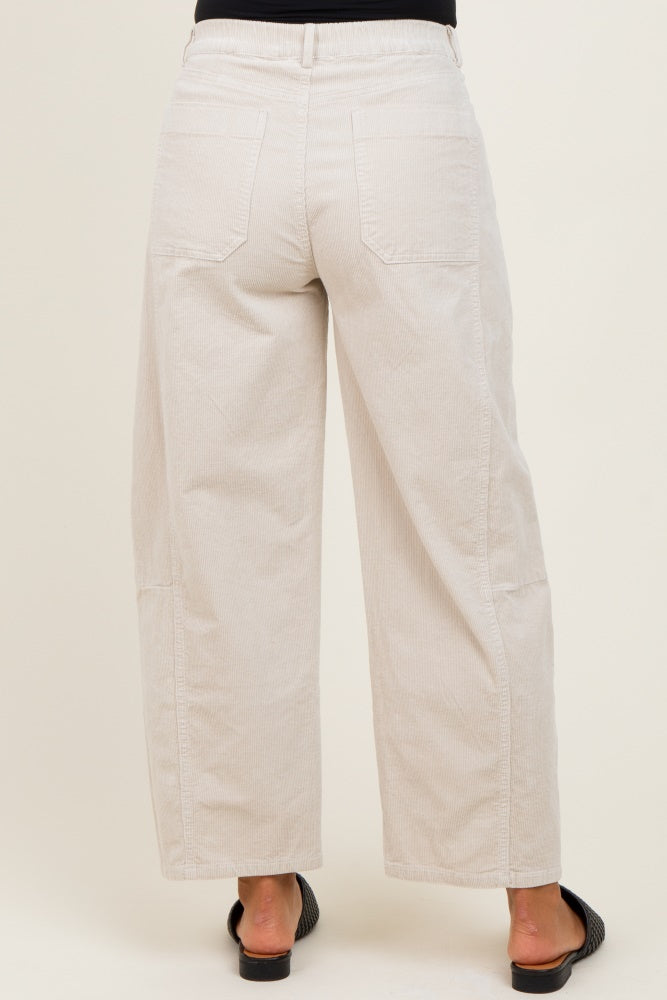Beige Corduroy Wide Leg Maternity Pants