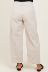 Beige Corduroy Wide Leg Maternity Pants