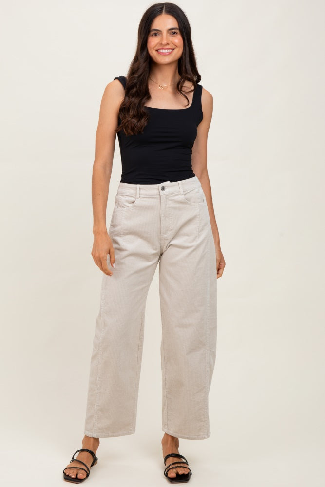 Beige Corduroy Wide Leg Pants
