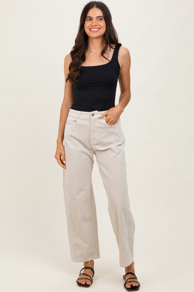 Beige Corduroy Wide Leg Pants