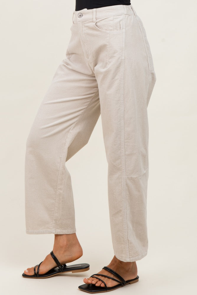 Beige Corduroy Wide Leg Pants
