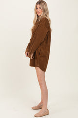 Camel Corduroy Shirt Mini Dress