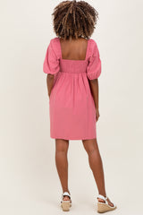 Mauve Sweetheart Neckline Puff Sleeve Maternity Dress