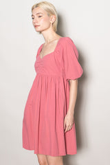 Mauve Sweetheart Neckline Puff Sleeve Dress