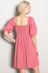 Mauve Sweetheart Neckline Puff Sleeve Dress