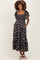 Black Floral Smocked Lace Trim Flutter Sleeve Maternity Midi Dress