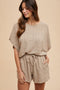 Taupe Textured Knit Dolman Sleeve Top Shorts Set