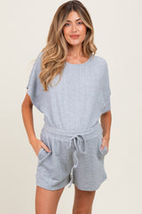 Heather Grey Textured Knit Dolman Sleeve Top Shorts Maternity Set