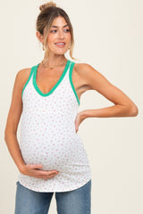 Green Floral Ribbed Contrast Trim Maternity Tank Top