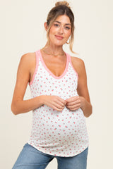 Pink Floral Ribbed Contrast Trim Maternity Tank Top
