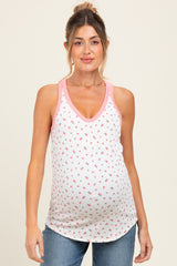 Pink Floral Ribbed Contrast Trim Maternity Tank Top