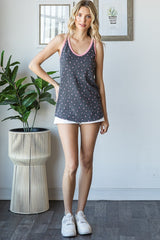 Charcoal Floral Ribbed Contrast Trim Tank Top