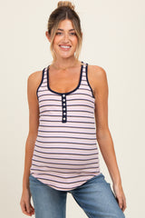 Light Pink Striped Button Front Maternity Tank Top