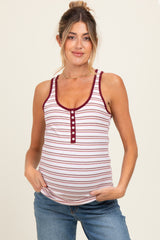 Cream Striped Button Front Maternity Tank Top