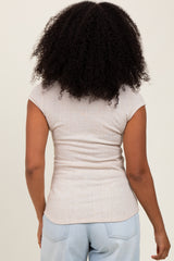 Beige Jacquard Button Front Short Sleeve Top