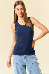 Navy Knit Scalloped Detail Maternity Tank Top
