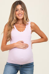Pink Knit Scalloped Detail Maternity Tank Top