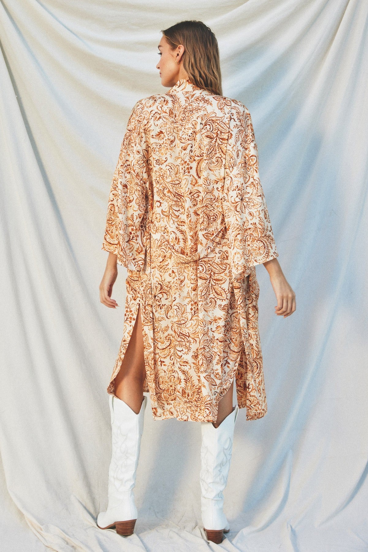 Rust Damask 3/4 Sleeve Cover Up