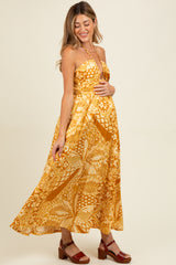 Yellow Printed Cutout Halter Maternity Maxi Dress