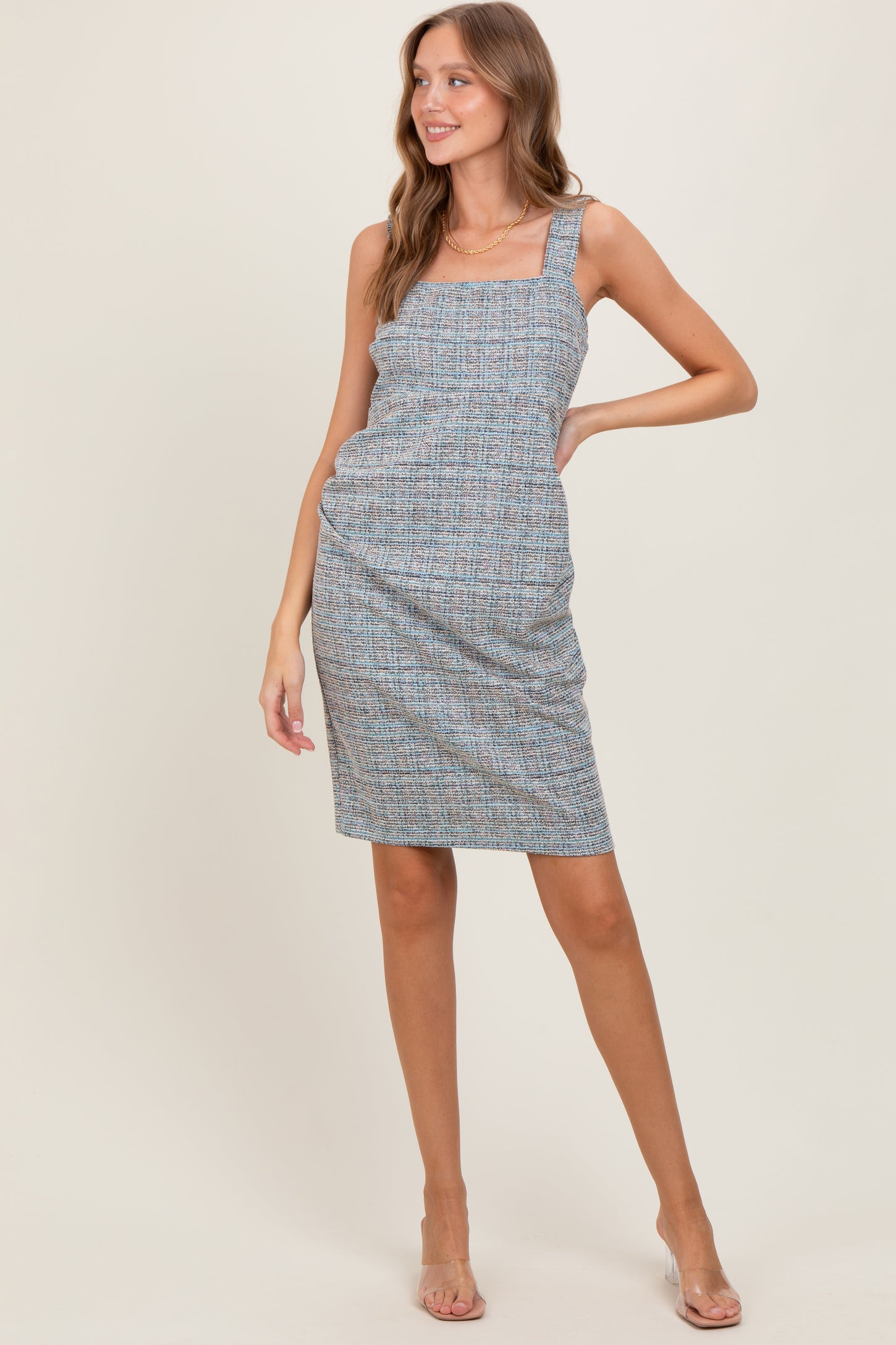 Blue Sleeveless Knit Maternity Dress