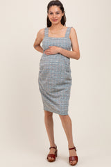 Blue Sleeveless Knit Maternity Dress