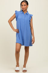 Periwinkle Fringe Detail Ruffle Sleeve Shirt Dress