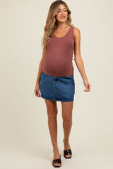 Navy Denim Maternity Mini Skirt