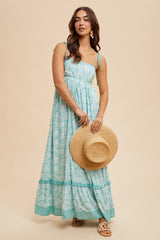 Mint Floral Shoulder Tie Maxi Dress