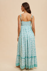Mint Floral Shoulder Tie Maxi Dress