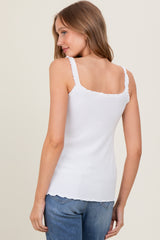 White Lace-Trim Ribbed Tank Top