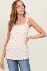 Peach Ditsy Floral Lace-Trim Tank Top