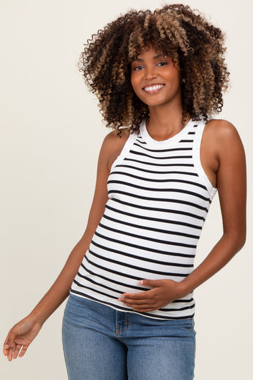White/Black Striped Sleeveless Maternity Tank Top