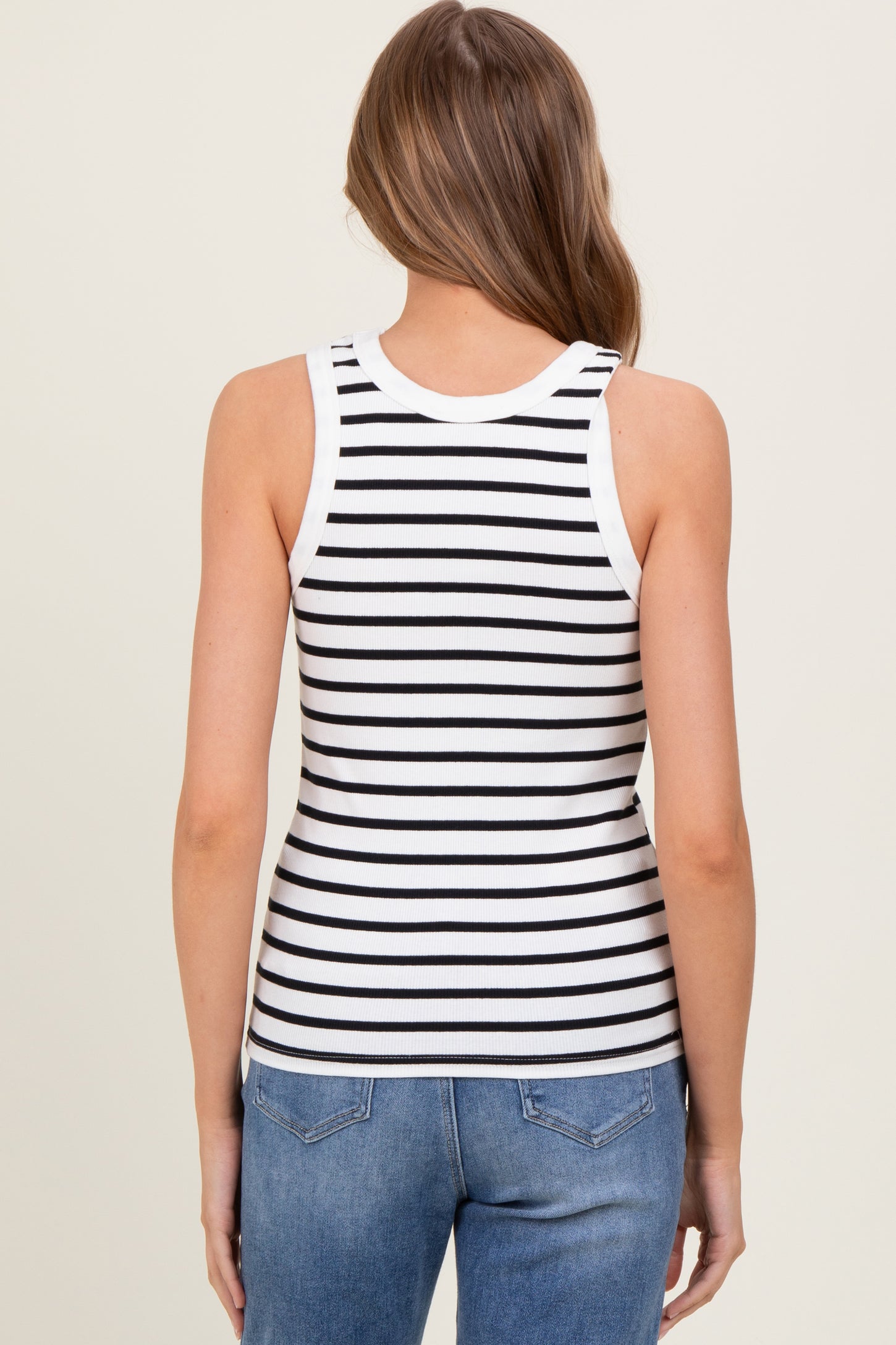 White/Black Striped Sleeveless Tank Top