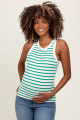 White/Green Striped Sleeveless Maternity Tank Top