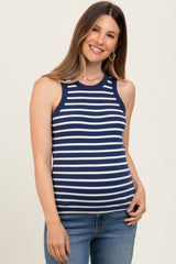 Navy/White Striped Sleeveless Maternity Tank Top