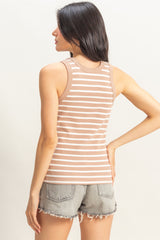 Taupe/White Striped Sleeveless Tank Top