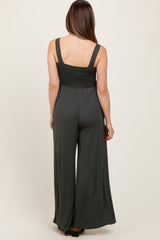Olive Sleeveless Wide Leg Maternity Jumpsuit
