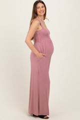 Mauve Sleeveless Wide Leg Maternity Jumpsuit