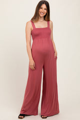 Pink Sleeveless Wide Leg Maternity Jumpsuit