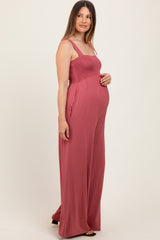 Pink Sleeveless Wide Leg Maternity Jumpsuit