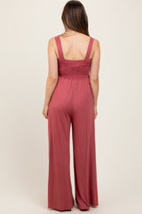 Pink Sleeveless Wide Leg Maternity Jumpsuit