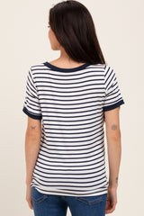 Navy Blue Striped Short Sleeve Maternity Top
