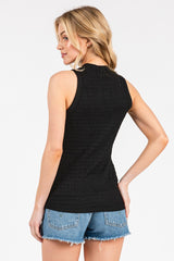 Black Textured Stripe Mock Neck Tank Top