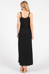 Black Textured Stripe Side Slit Maxi Dress