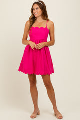 Fuchsia Scallop Edge Cutout Tie Back Mini Dress