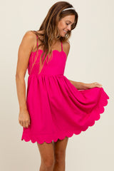 Fuchsia Scallop Edge Cutout Tie Back Mini Dress
