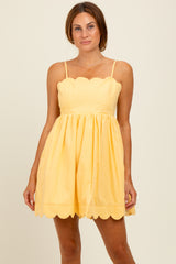Yellow Scallop Edge Cutout Tie Back Maternity Mini Dress