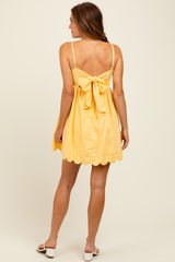 Yellow Scallop Edge Cutout Tie Back Mini Dress