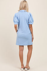 Light Blue Jacquard 1/4 Zip Maternity Mini Shirt Dress