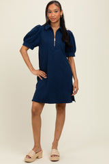 Navy Jacquard 1/4 Zip Mini Shirt Dress